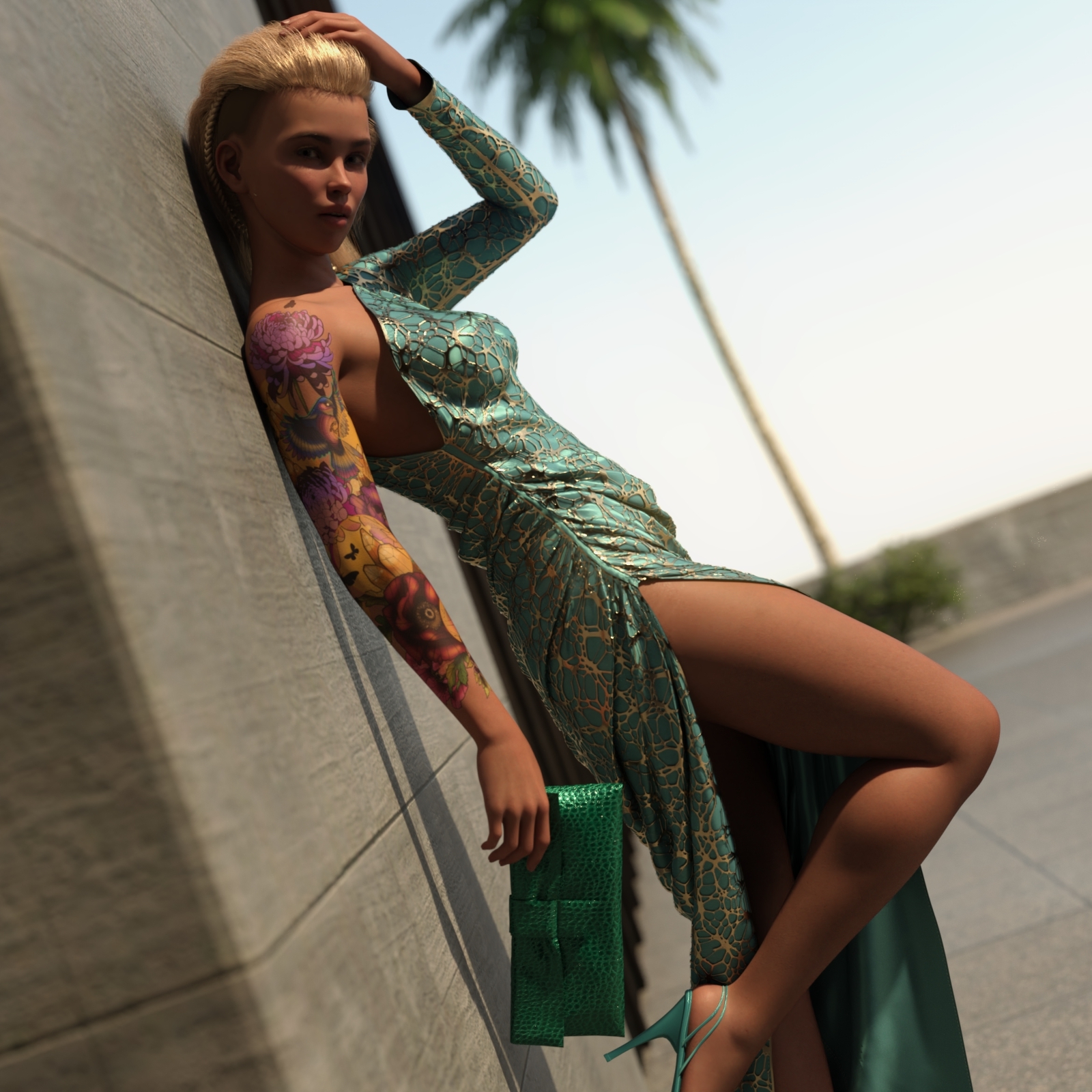 dForce Green & Gold Dress for Genesis 8 and 8.1 Female by N/A
