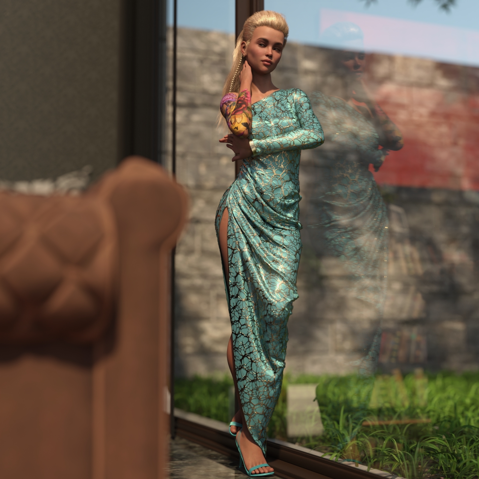dForce Green & Gold Dress for Genesis 8 and 8.1 Female by N/A