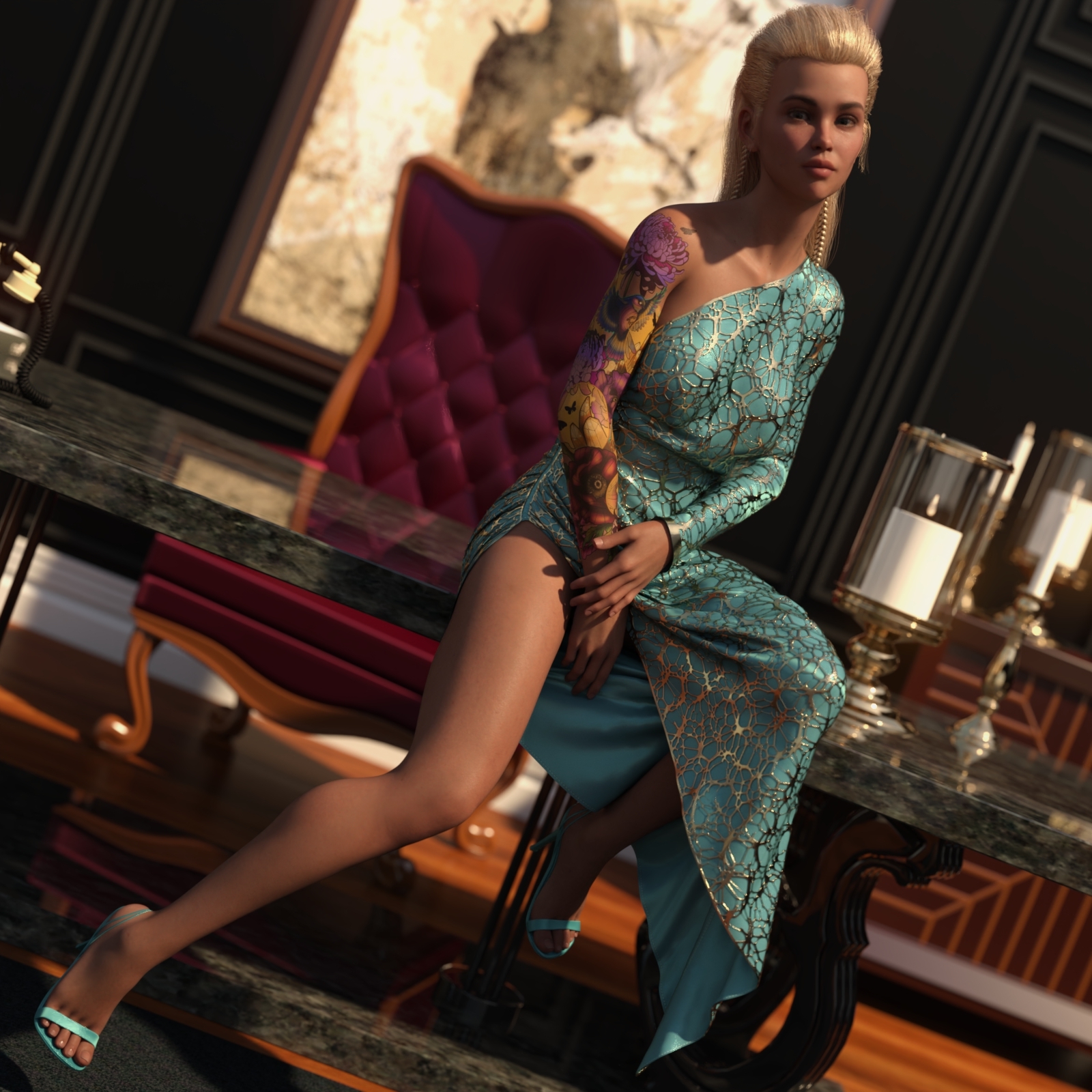 dForce Green & Gold Dress for Genesis 8 and 8.1 Female by N/A