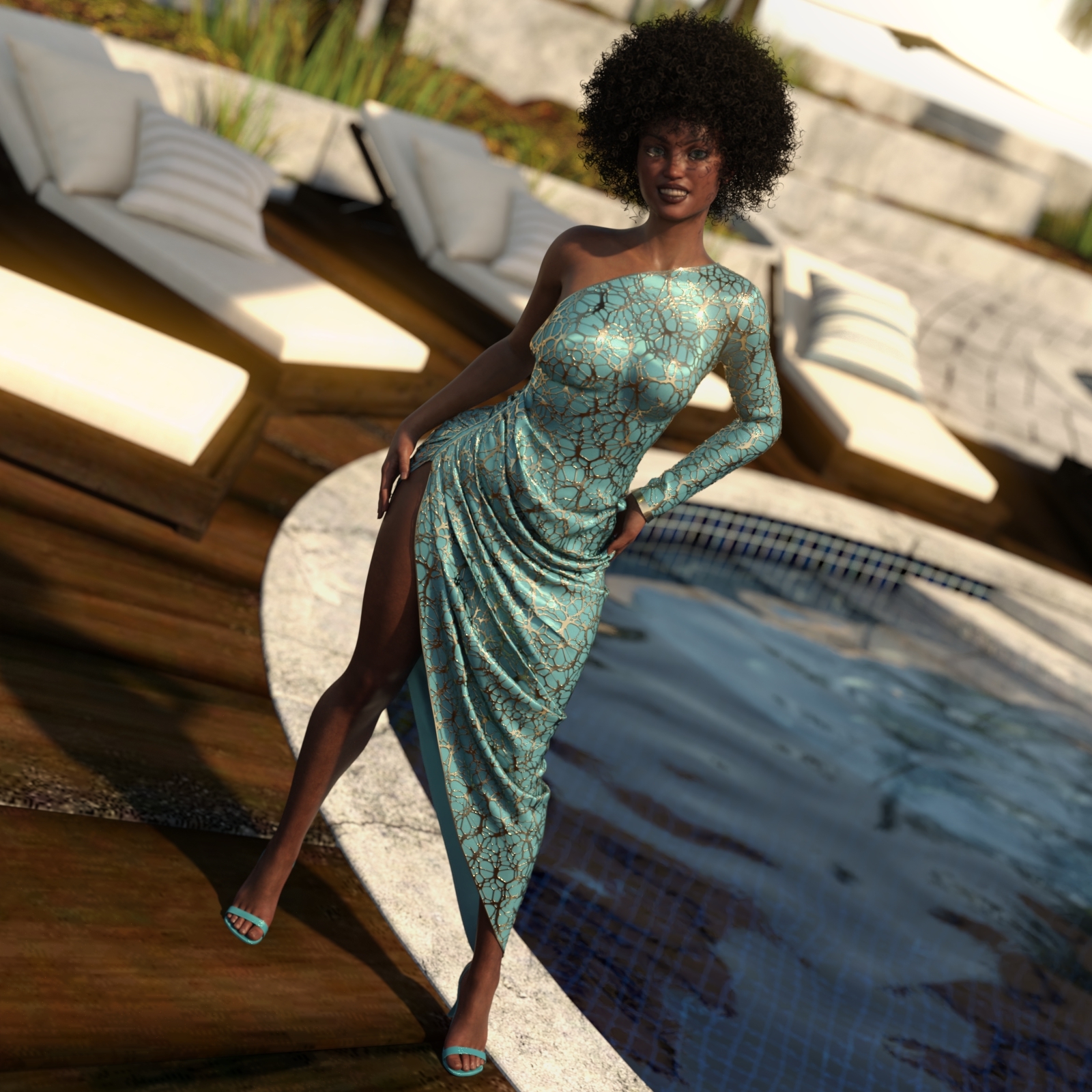 dForce Green & Gold Dress for Genesis 8 and 8.1 Female by N/A