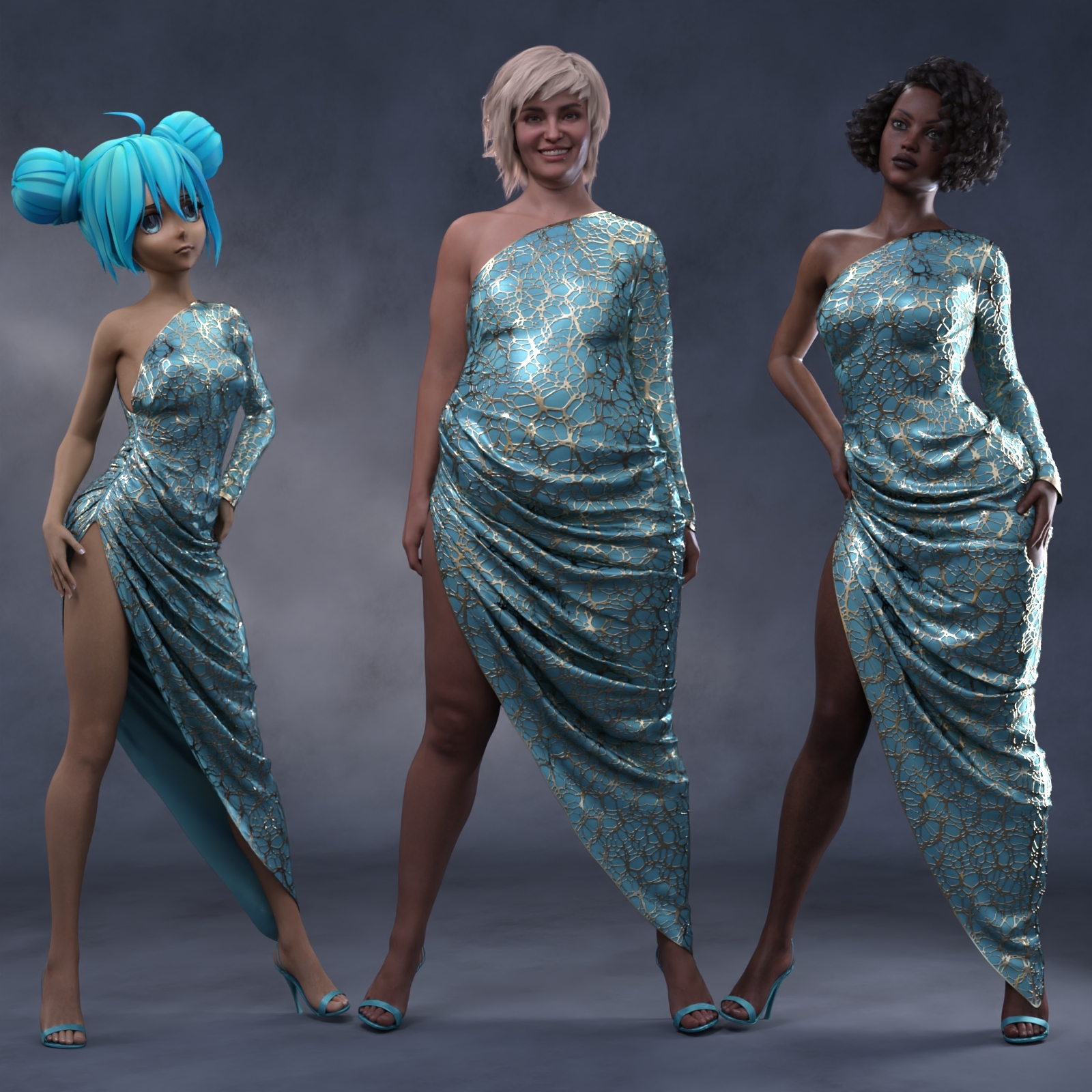 dForce Green & Gold Dress for Genesis 8 and 8.1 Female by N/A