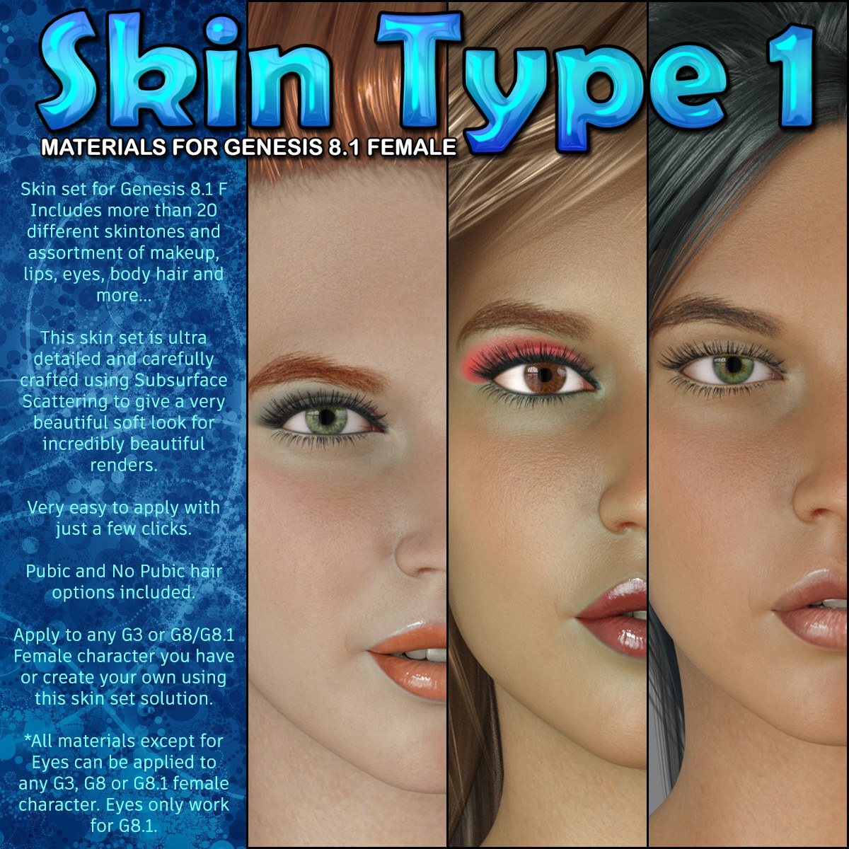 Exnem Skin Type 1 for Genesis 8.1 Female by N/A
