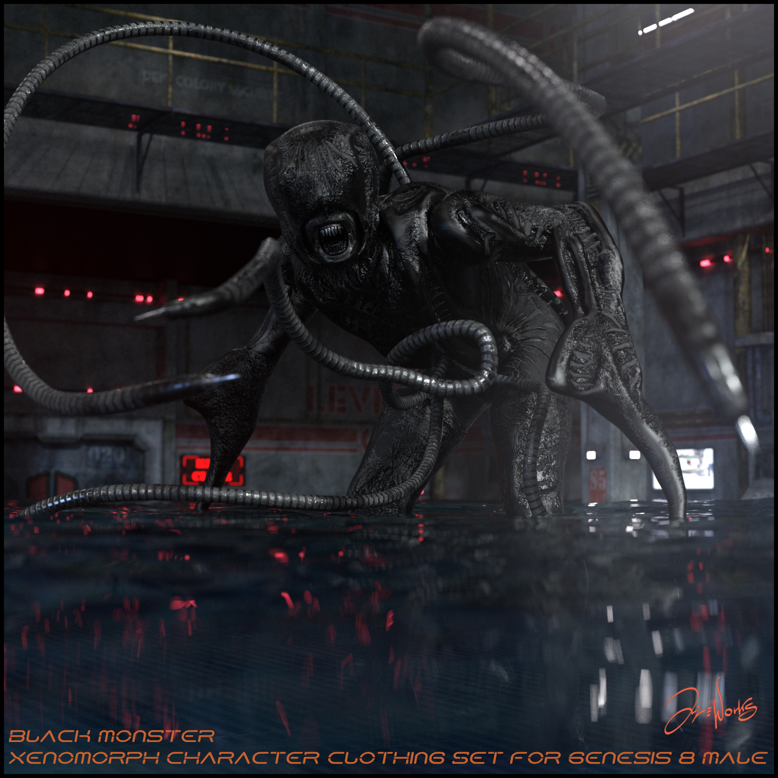 Black Monster Xenomorph Character and Clothing for Genesis 8 Male by N/A