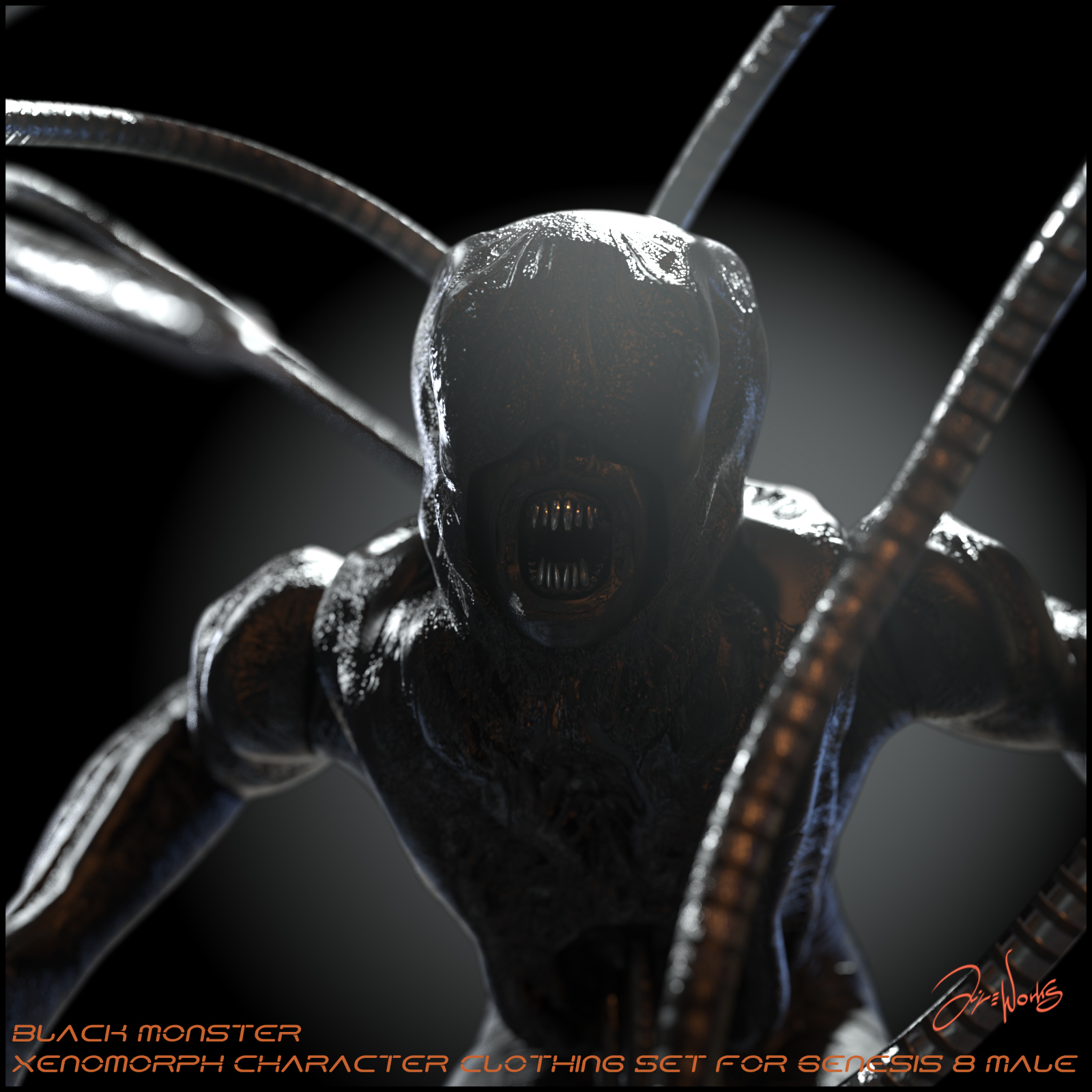 Black Monster Xenomorph Character and Clothing for Genesis 8 Male by N/A