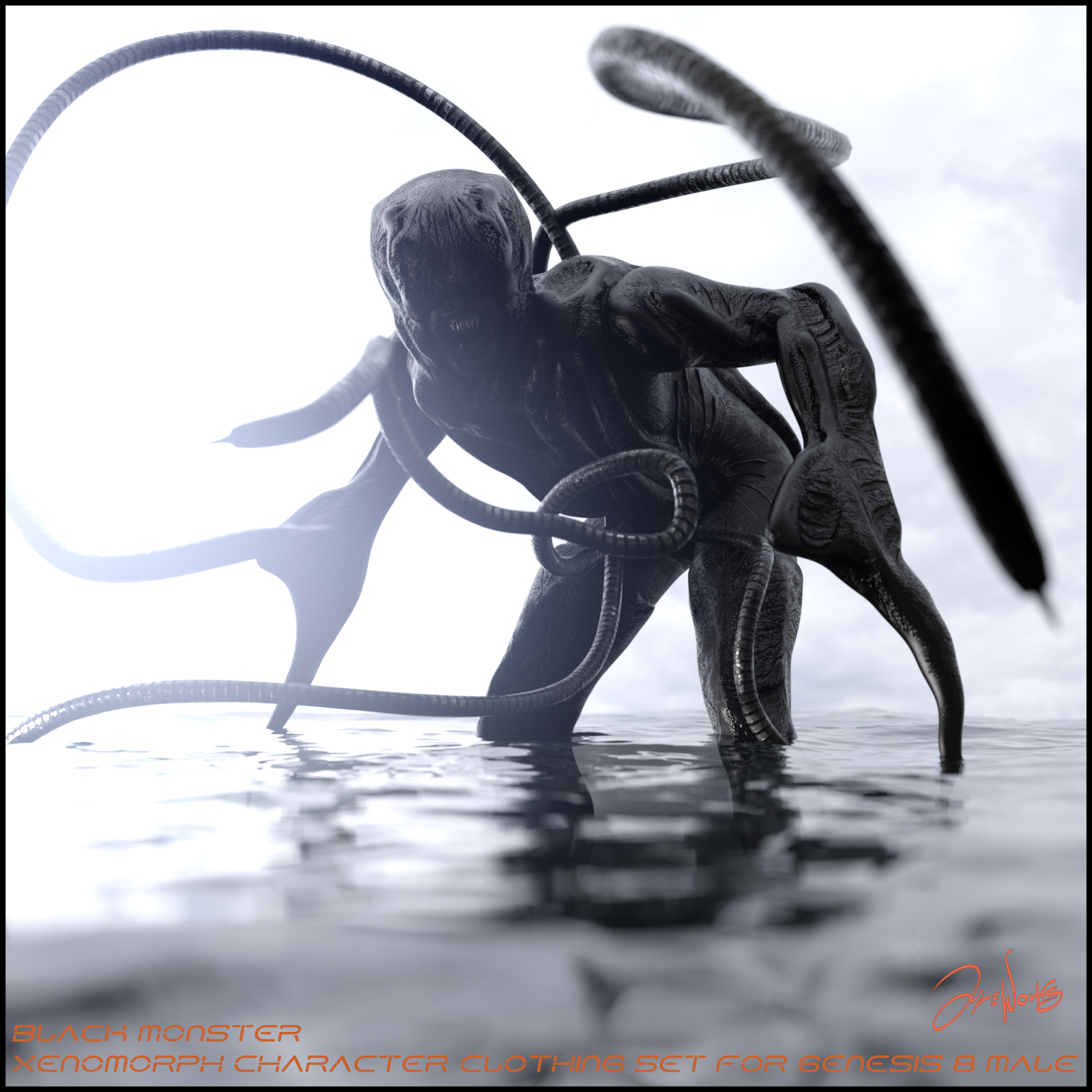 Black Monster Xenomorph Character and Clothing for Genesis 8 Male by N/A