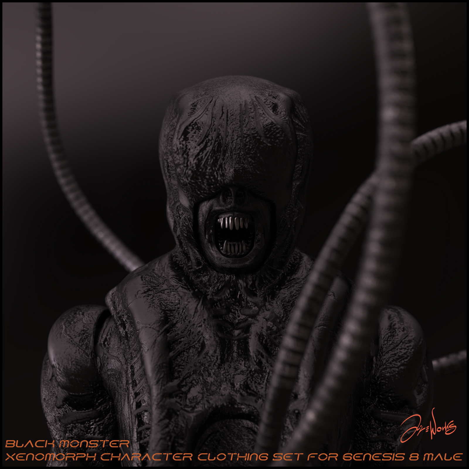Black Monster Xenomorph Character and Clothing for Genesis 8 Male by N/A