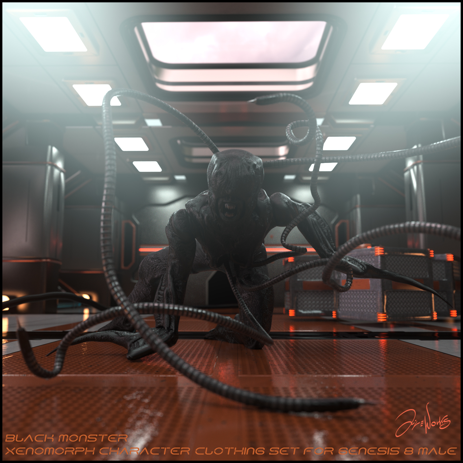 Black Monster Xenomorph Character and Clothing for Genesis 8 Male by N/A