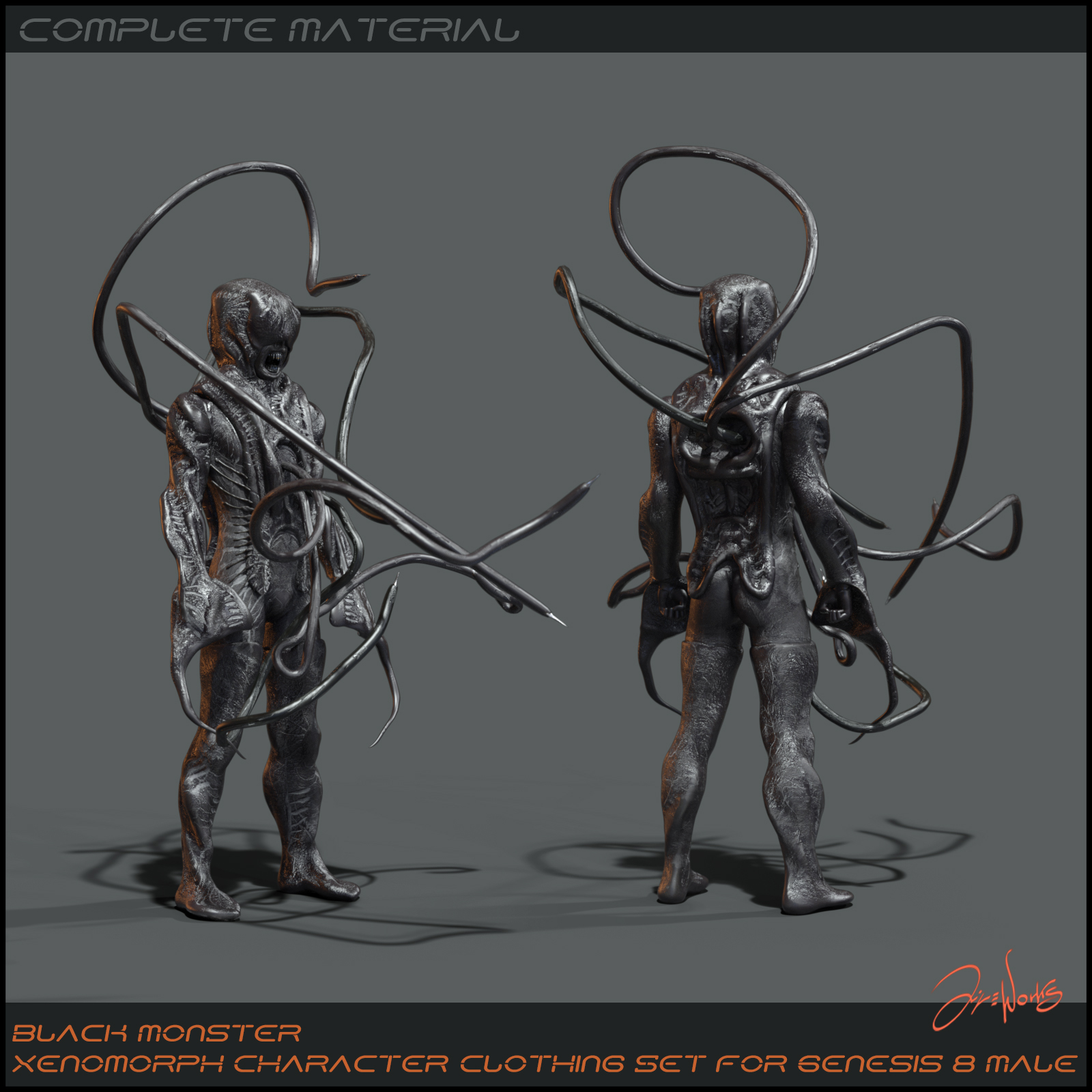 Black Monster Xenomorph Character and Clothing for Genesis 8 Male by N/A