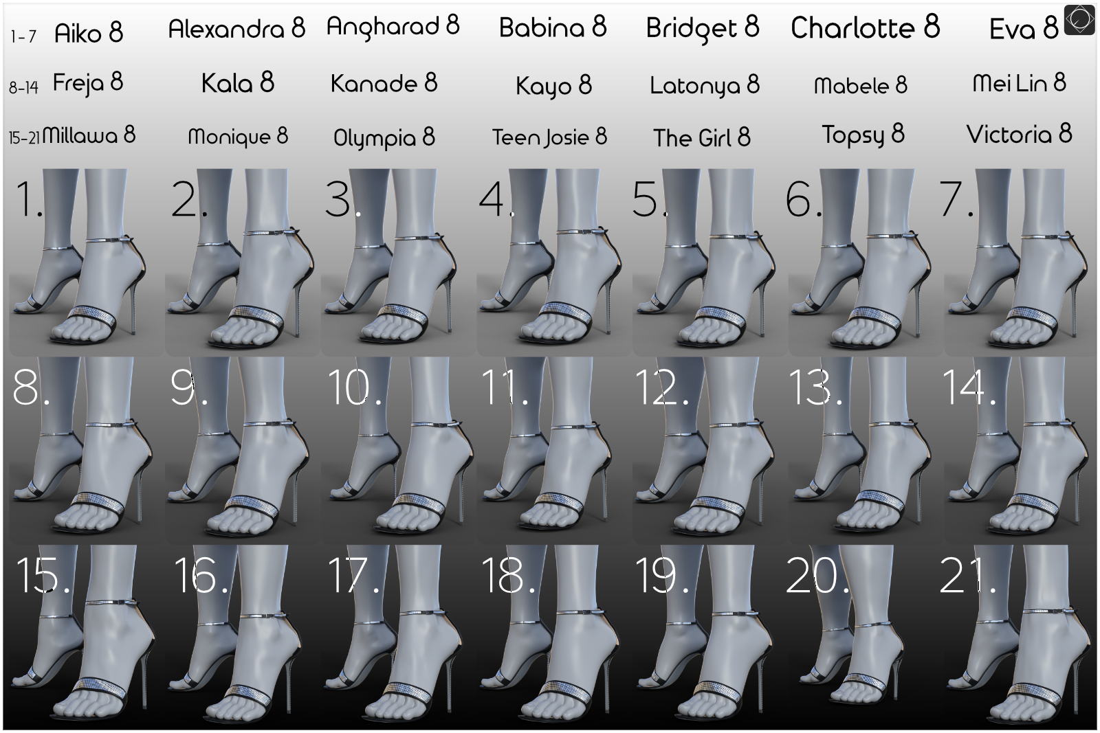 Aurora Strappy Heels for Genesis 8 Females by N/A