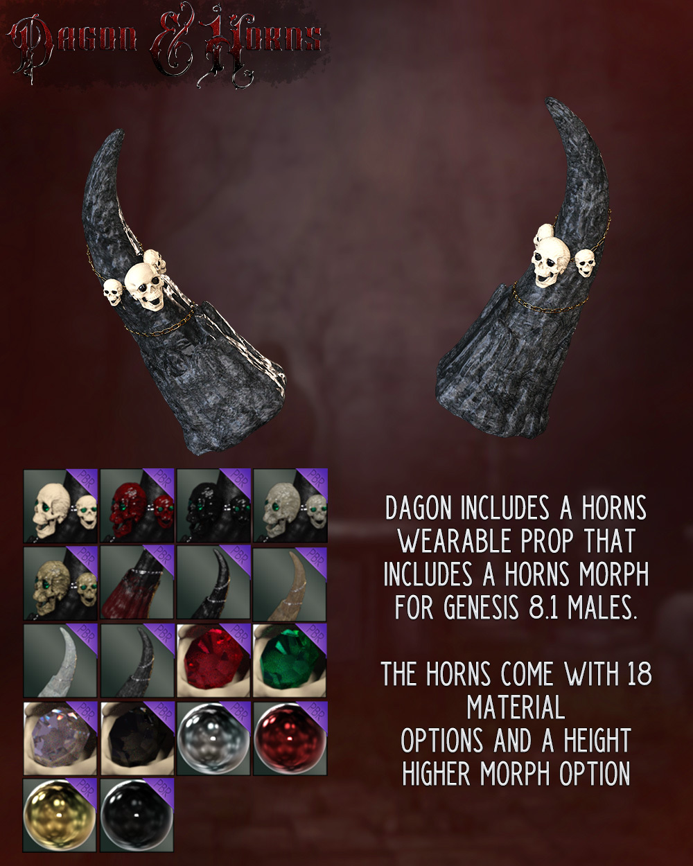 Dagon and Horns for Genesis 8.1 Male by N/A