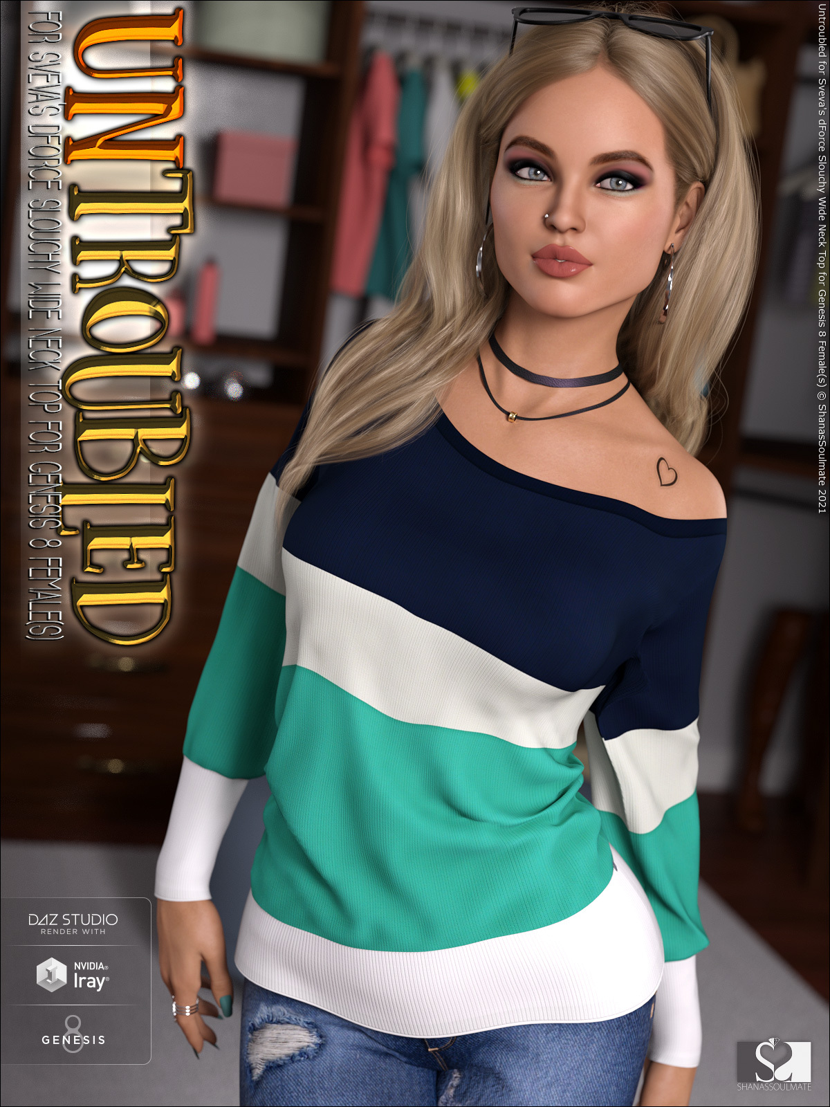 Untroubled for dForce Slouchy Wide Neck Top for Genesis 8 Females by N/A