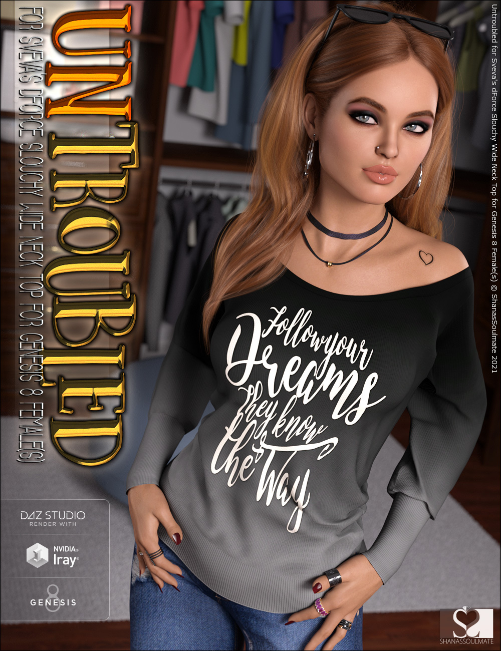 Untroubled for dForce Slouchy Wide Neck Top for Genesis 8 Females by N/A