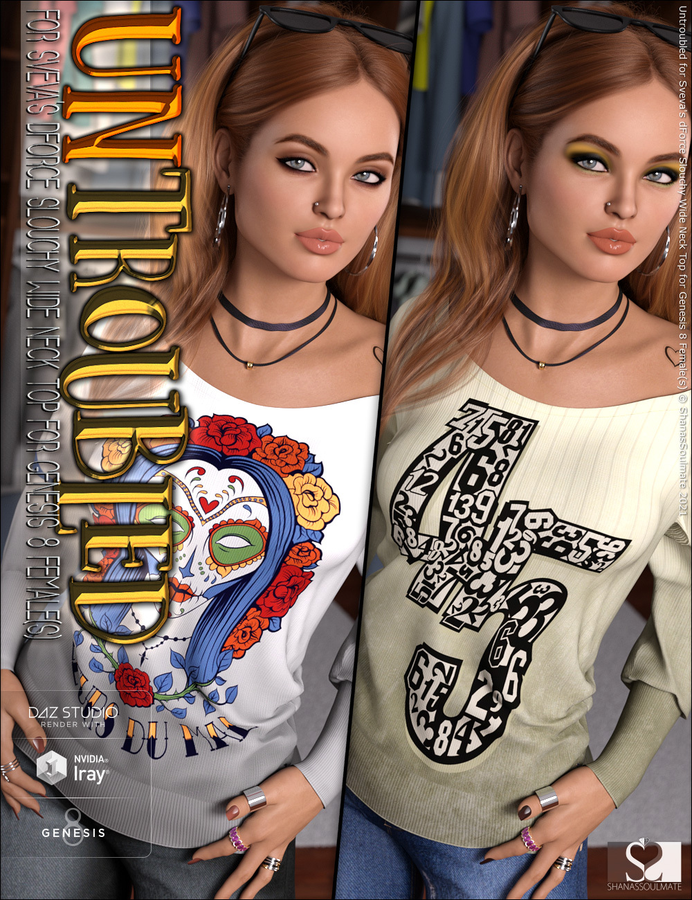 Untroubled for dForce Slouchy Wide Neck Top for Genesis 8 Females by N/A