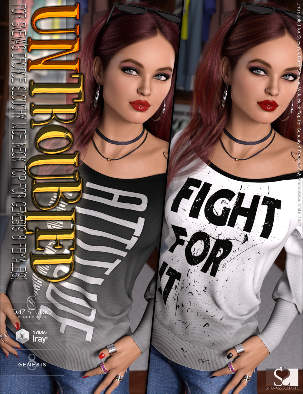 Untroubled for dForce Slouchy Wide Neck Top for Genesis 8 Females by N/A