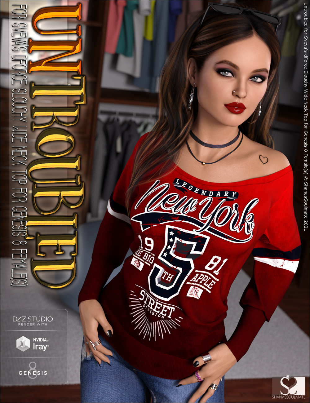 Untroubled for dForce Slouchy Wide Neck Top for Genesis 8 Females by N/A