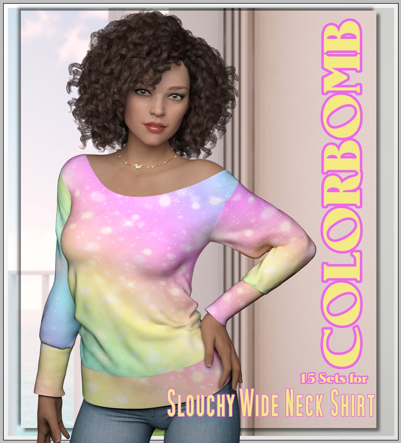 Colorbomb- Slouchy Wide Neck Shirt by N/A