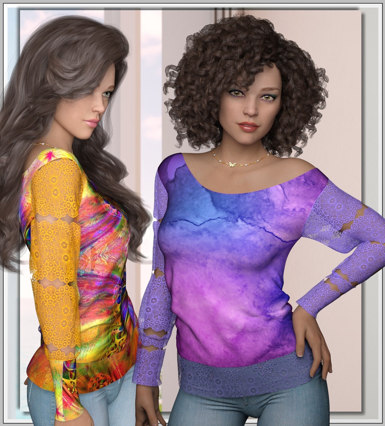 Colorbomb- Slouchy Wide Neck Shirt by N/A
