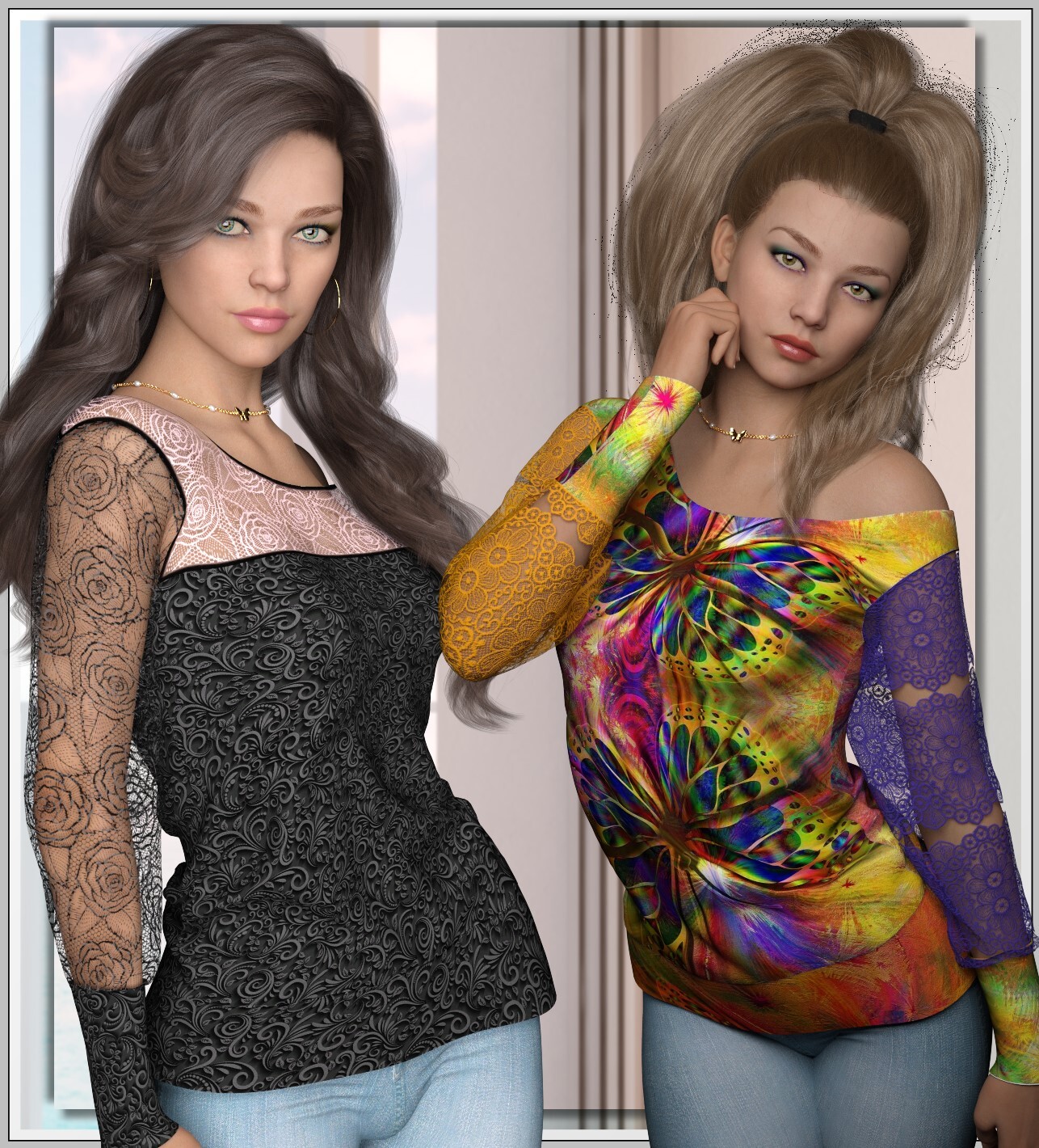 Colorbomb- Slouchy Wide Neck Shirt by N/A