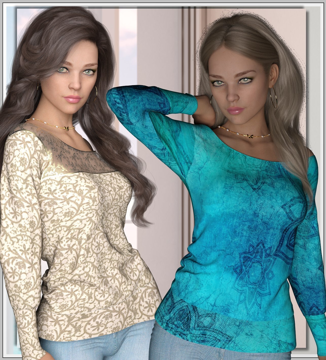 Colorbomb- Slouchy Wide Neck Shirt by N/A