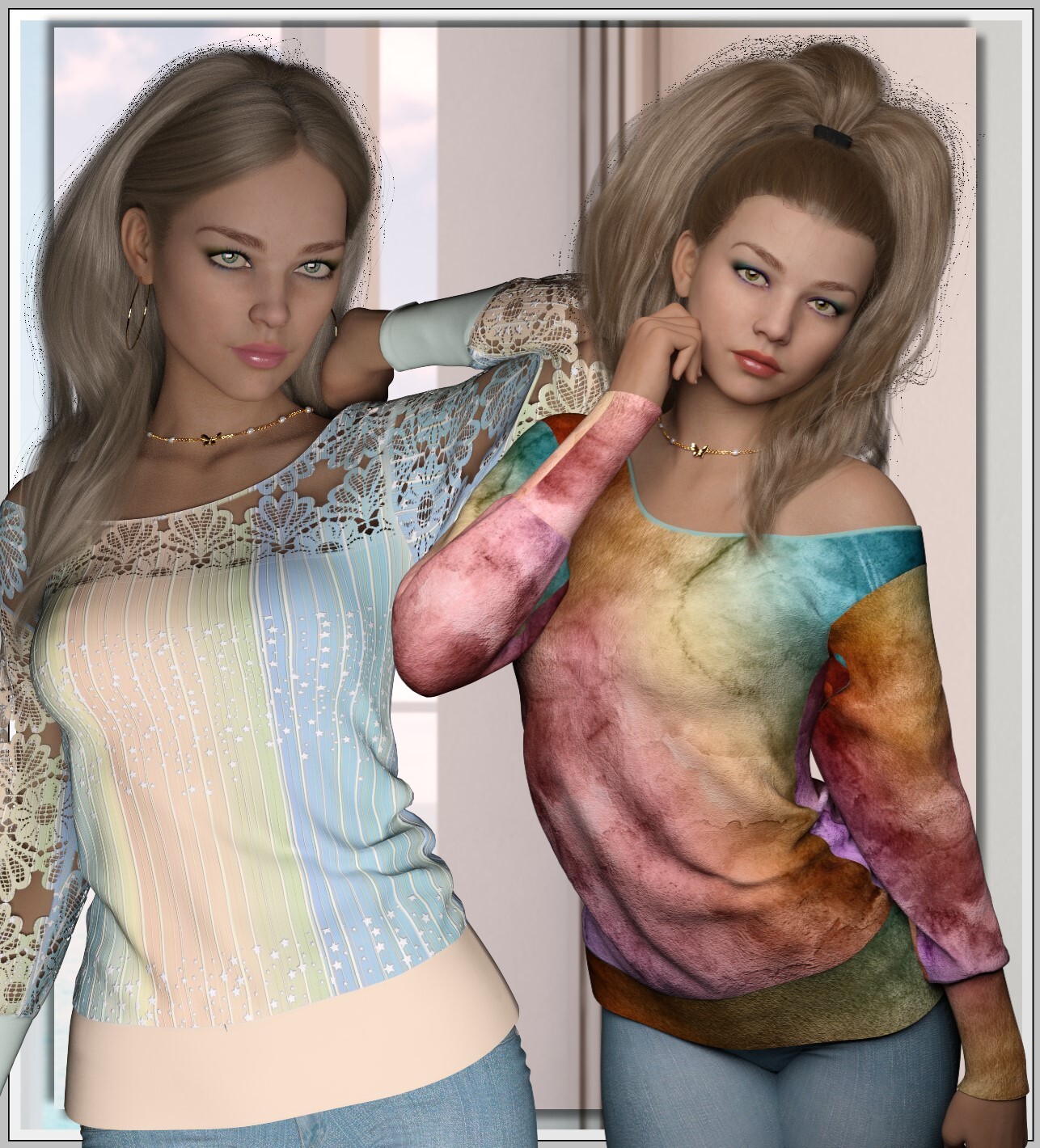 Colorbomb- Slouchy Wide Neck Shirt by N/A