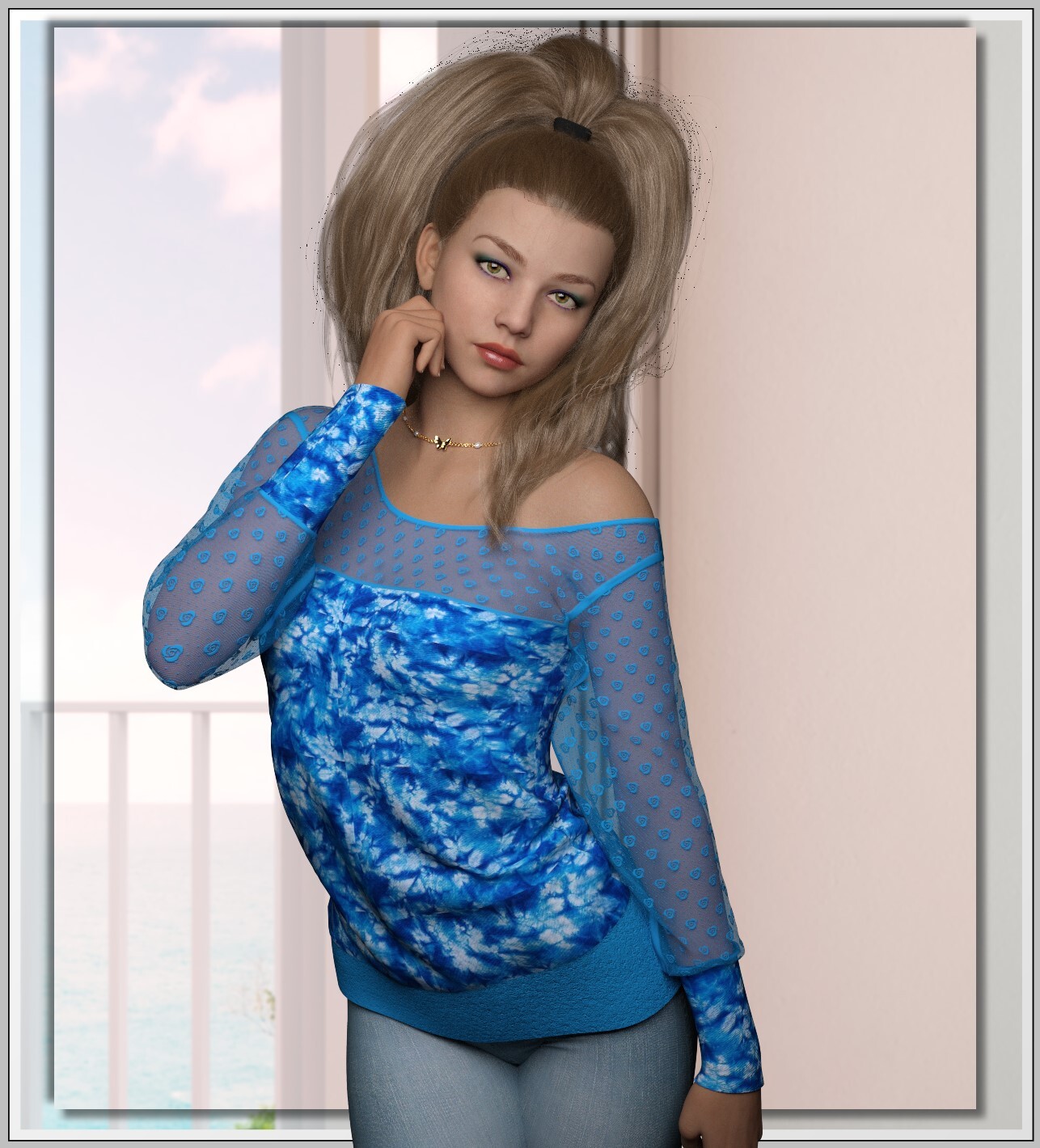 Colorbomb- Slouchy Wide Neck Shirt by N/A