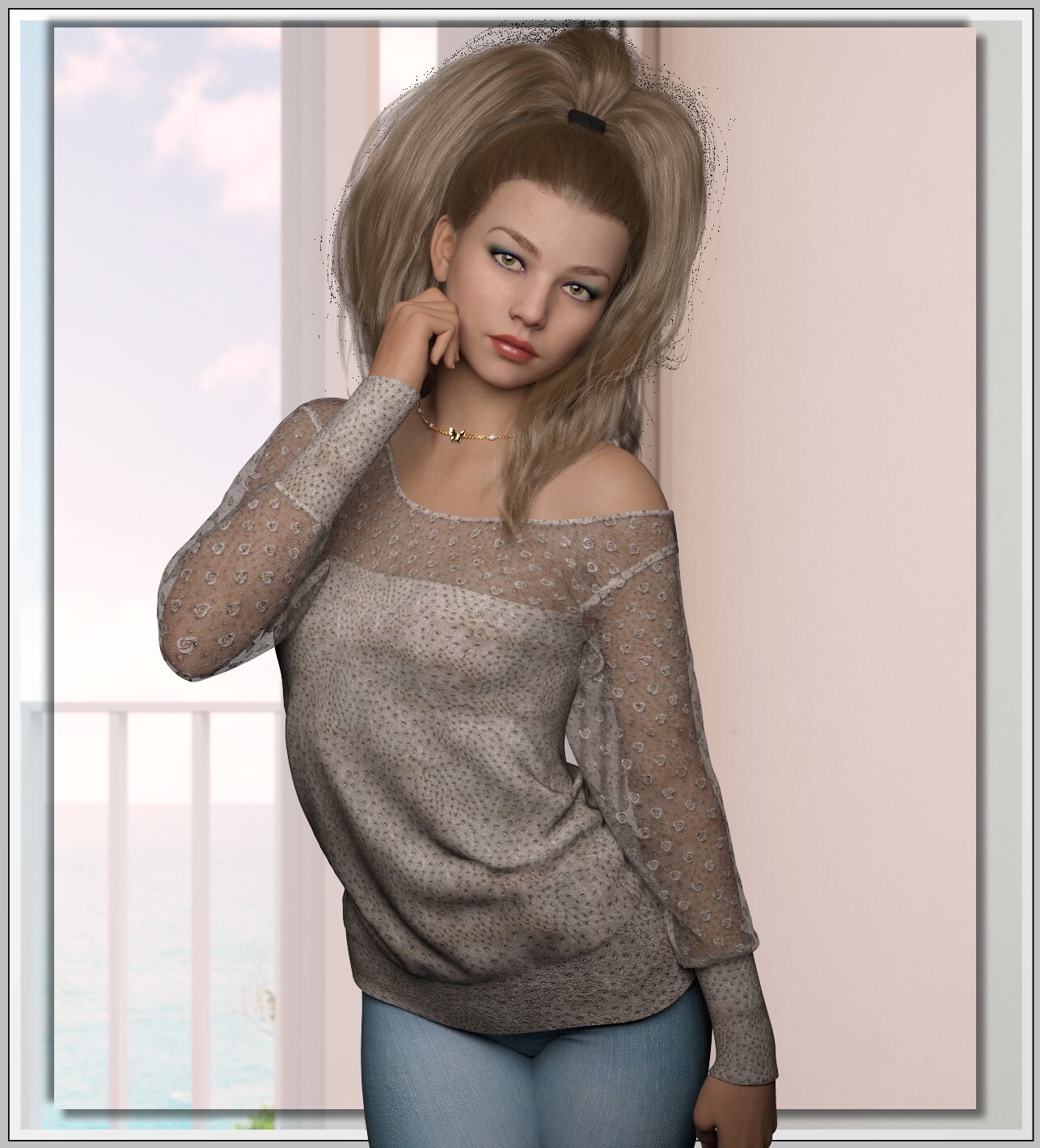 Colorbomb- Slouchy Wide Neck Shirt by N/A