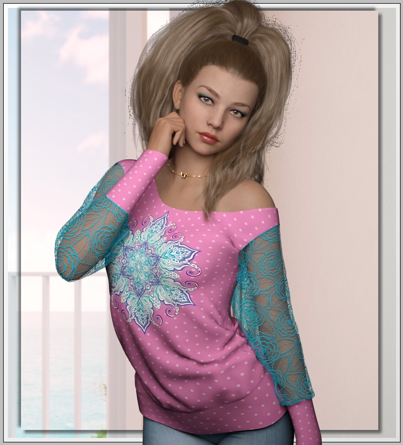 Colorbomb- Slouchy Wide Neck Shirt by N/A