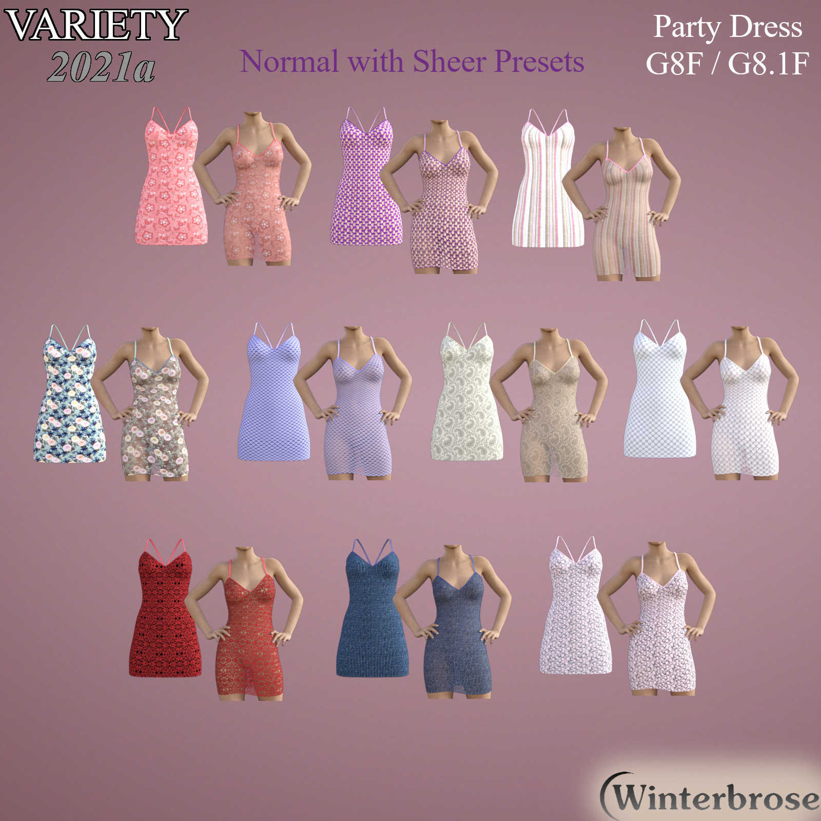 VARIETY Styles 2021b for dForce Party Dress Genesis 8 Females by N/A