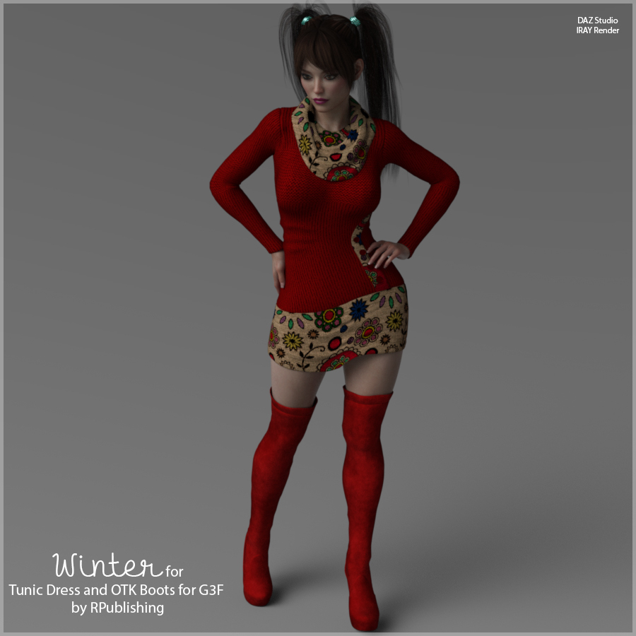 Winter for Tunic Dress and OTK Boots for G3F by N/A