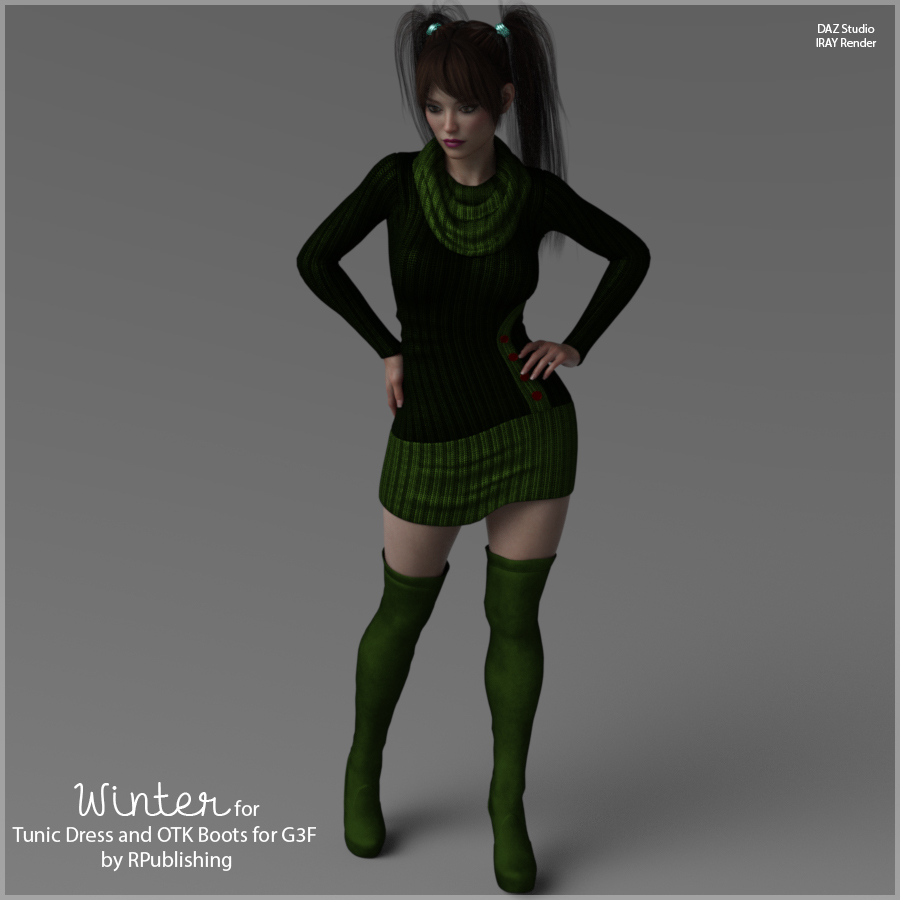 Winter for Tunic Dress and OTK Boots for G3F by N/A