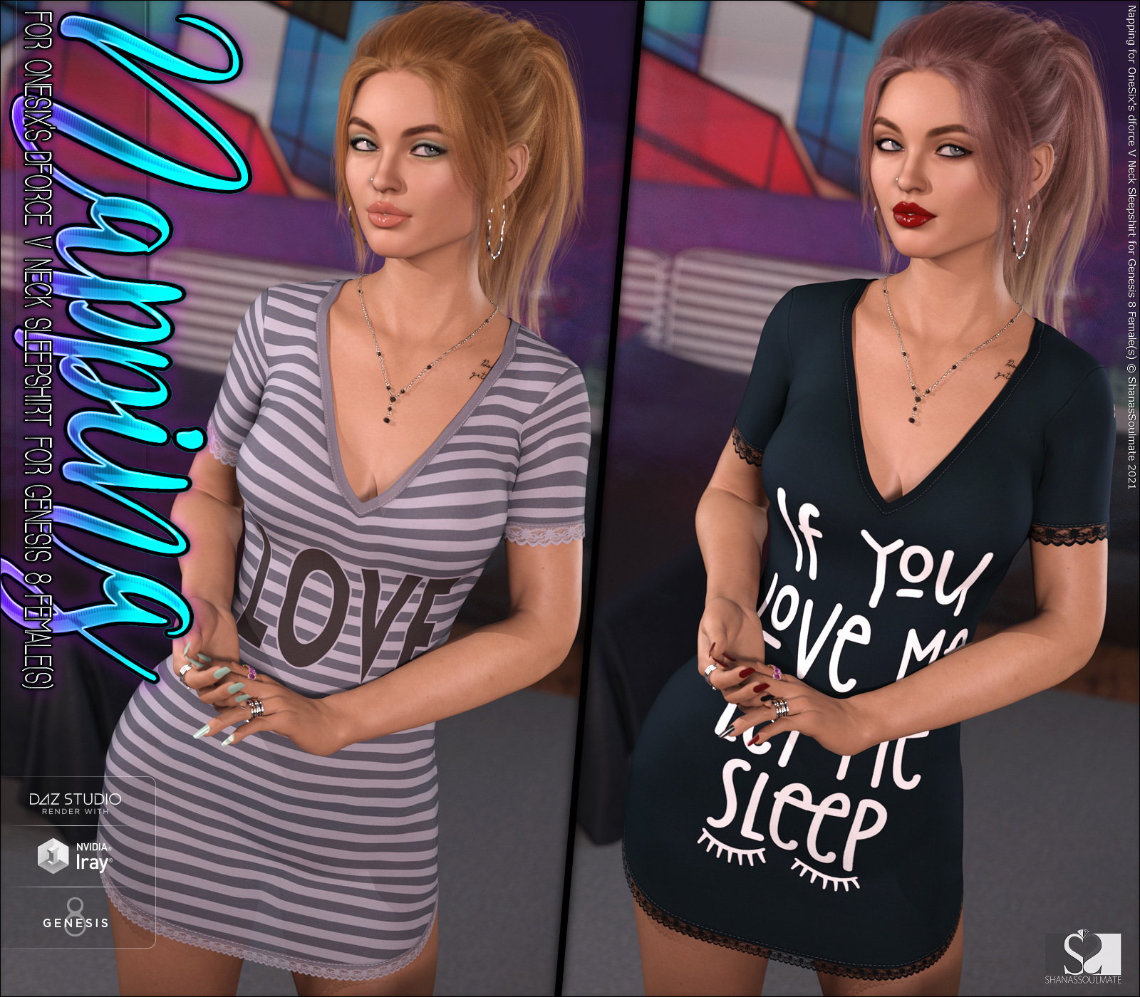 Napping for dforce V Neck Sleepshirt for Genesis 8 Female(s) by N/A