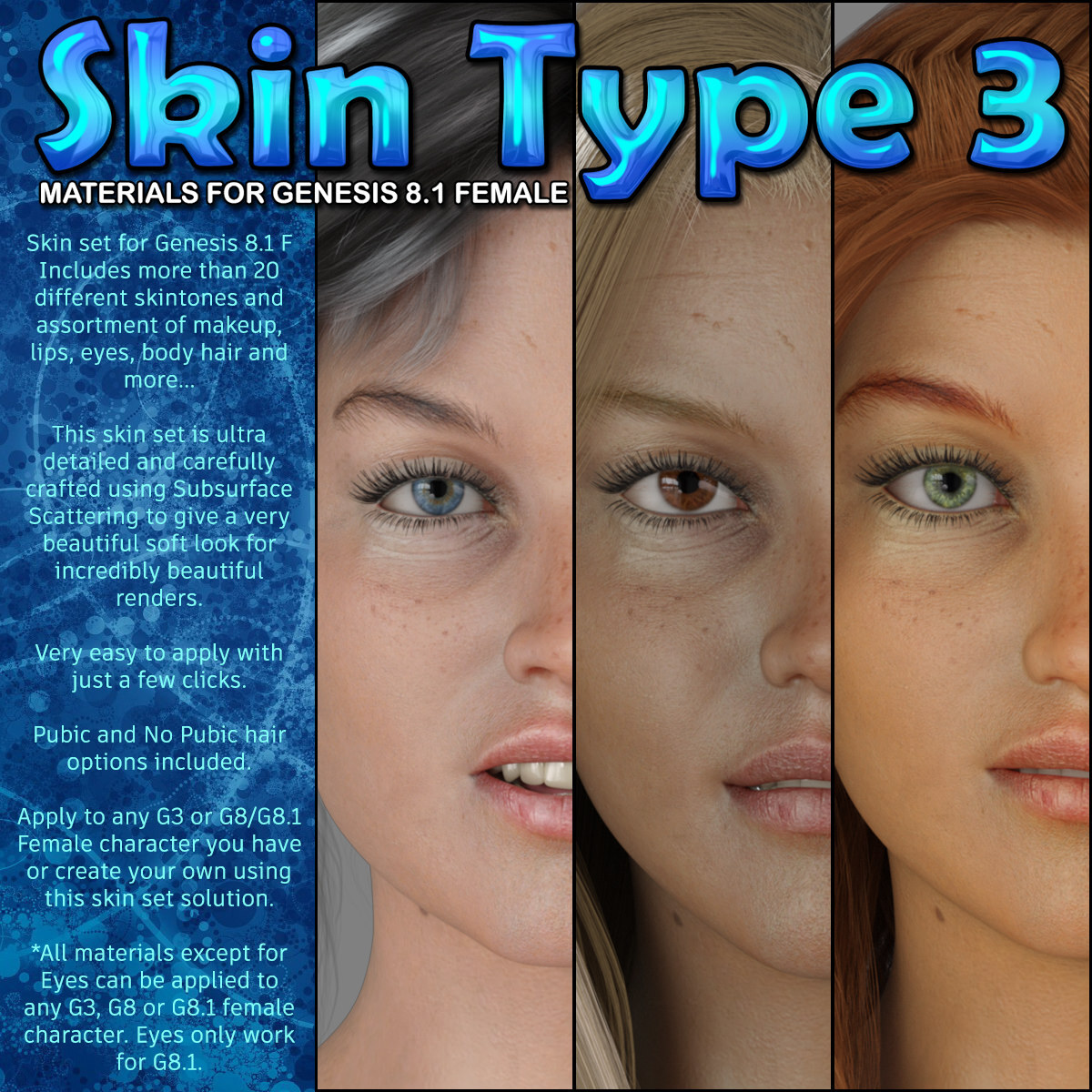 Exnem Skin Type 3 for Genesis 8.1 Female by N/A
