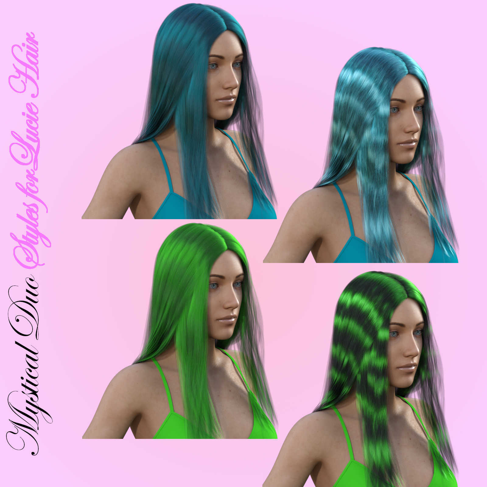 MYSTICAL DUO Hair Color Styles for Lucie Hair G8F in Daz Studio by N/A