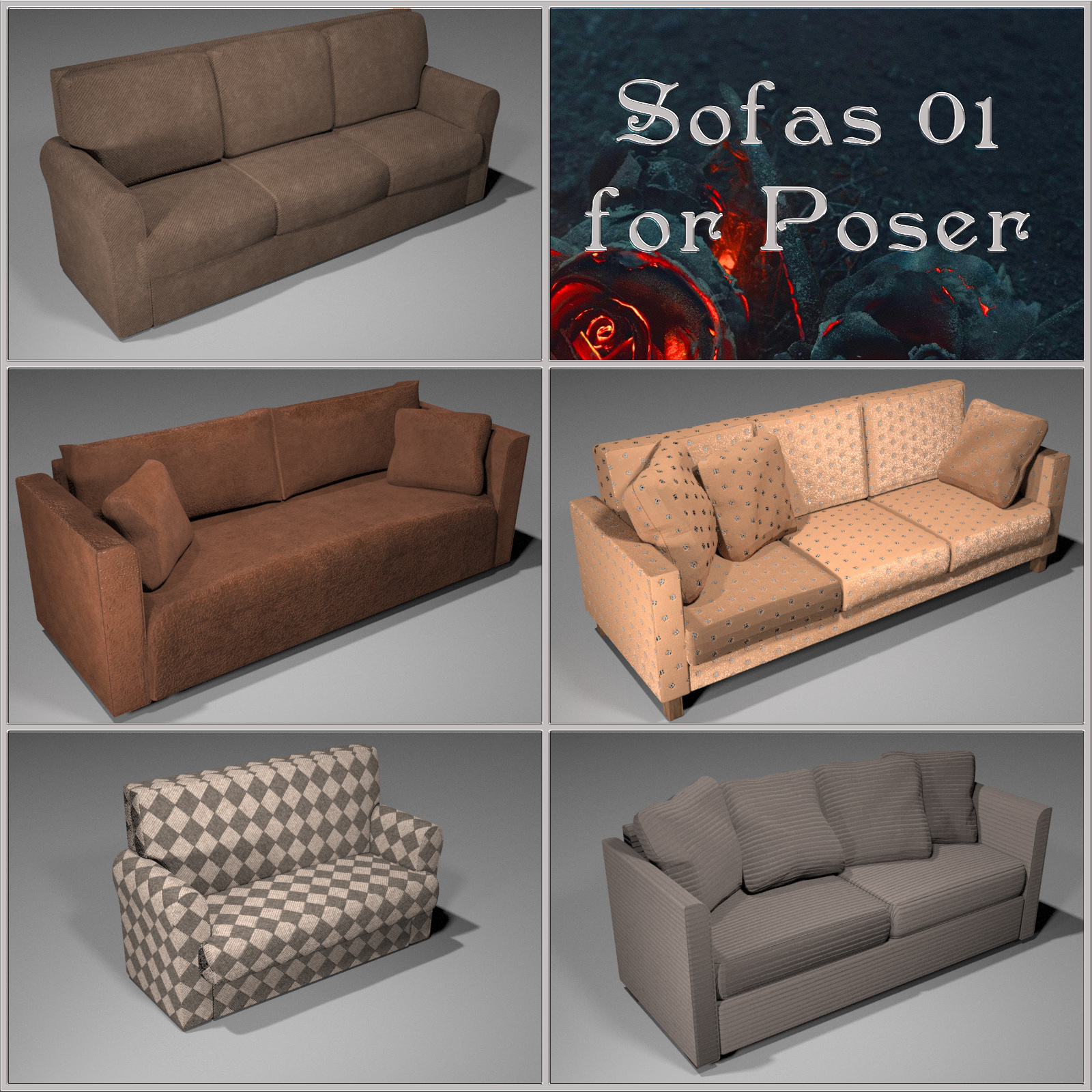 All Props Sofas 01 For Poser by N/A