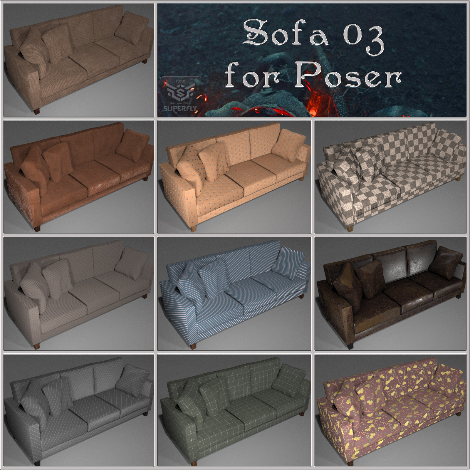 All Props Sofas 01 For Poser by N/A