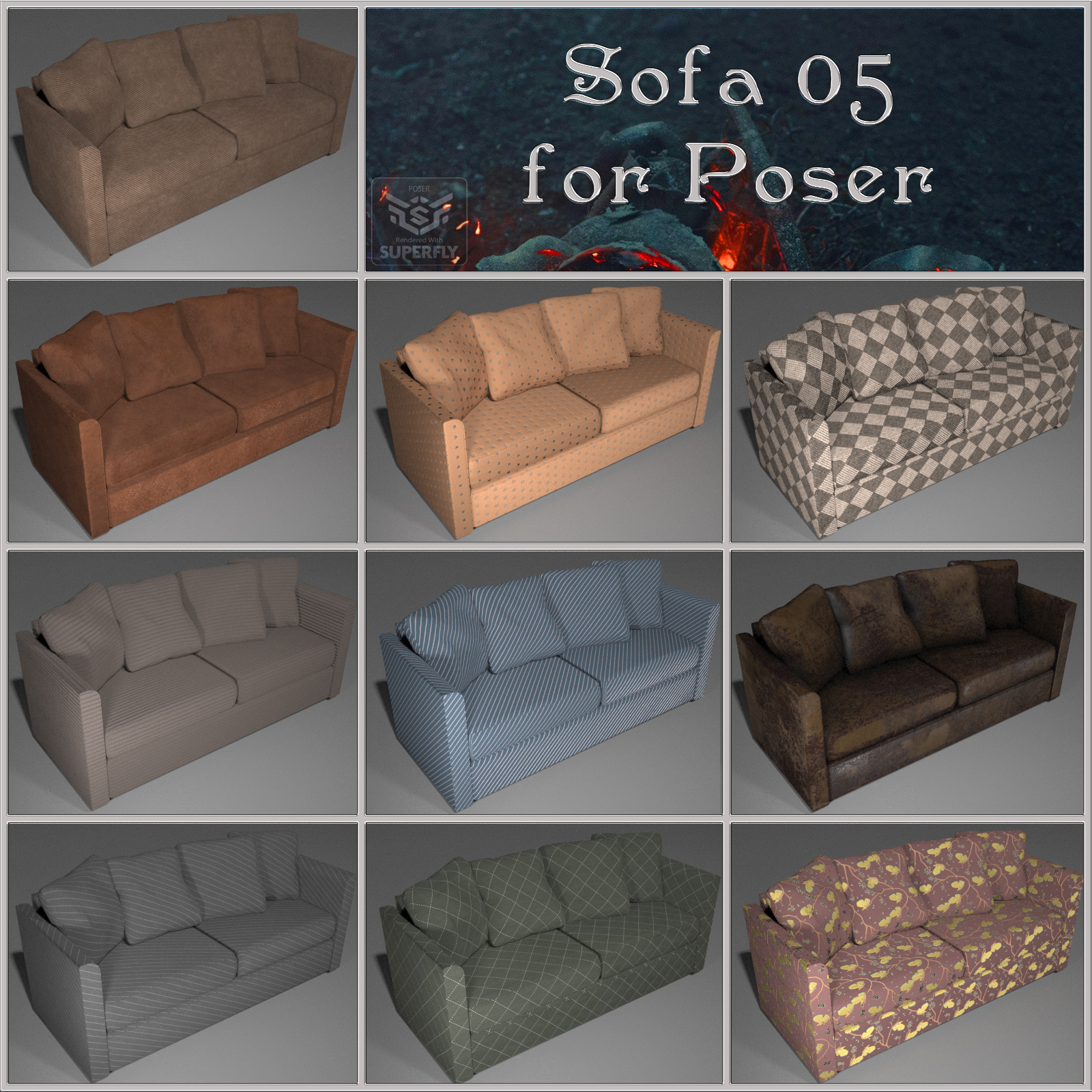 All Props Sofas 01 For Poser by N/A