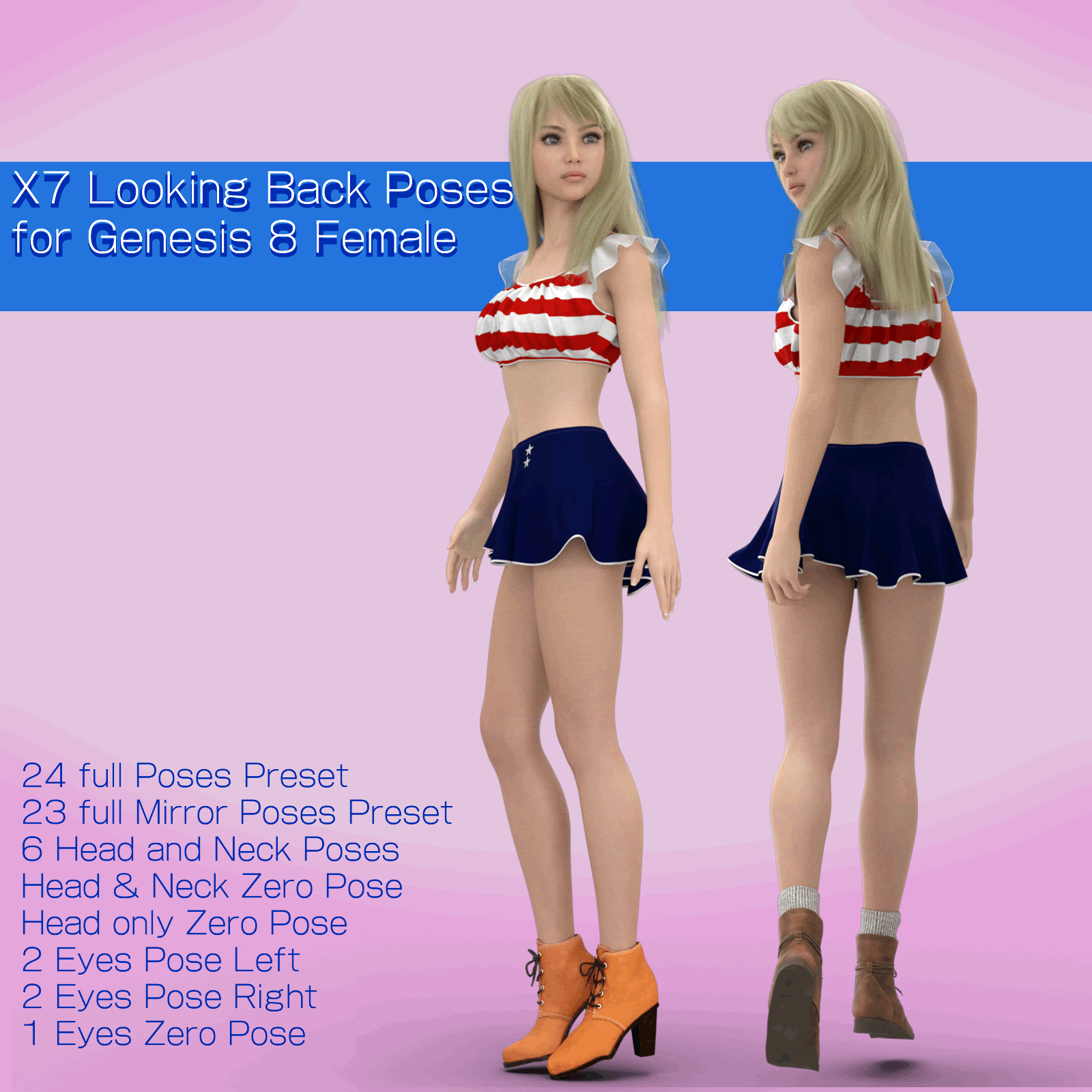 X7 Looking Back Poses for Genesis 8 Female, Genesis 8.1 Female by N/A