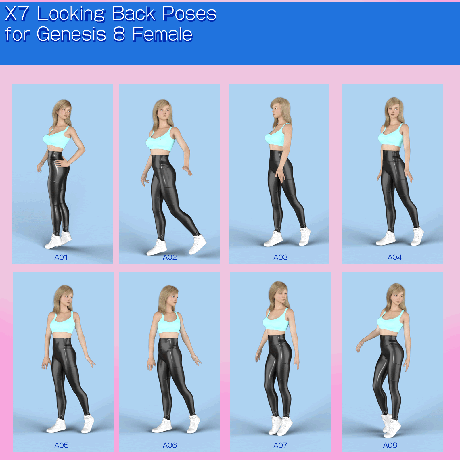 X7 Looking Back Poses for Genesis 8 Female, Genesis 8.1 Female by N/A