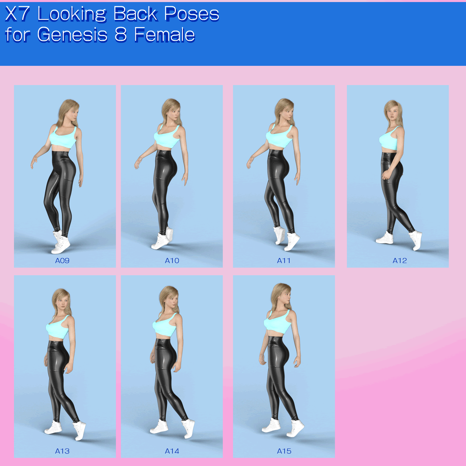 X7 Looking Back Poses for Genesis 8 Female, Genesis 8.1 Female by N/A