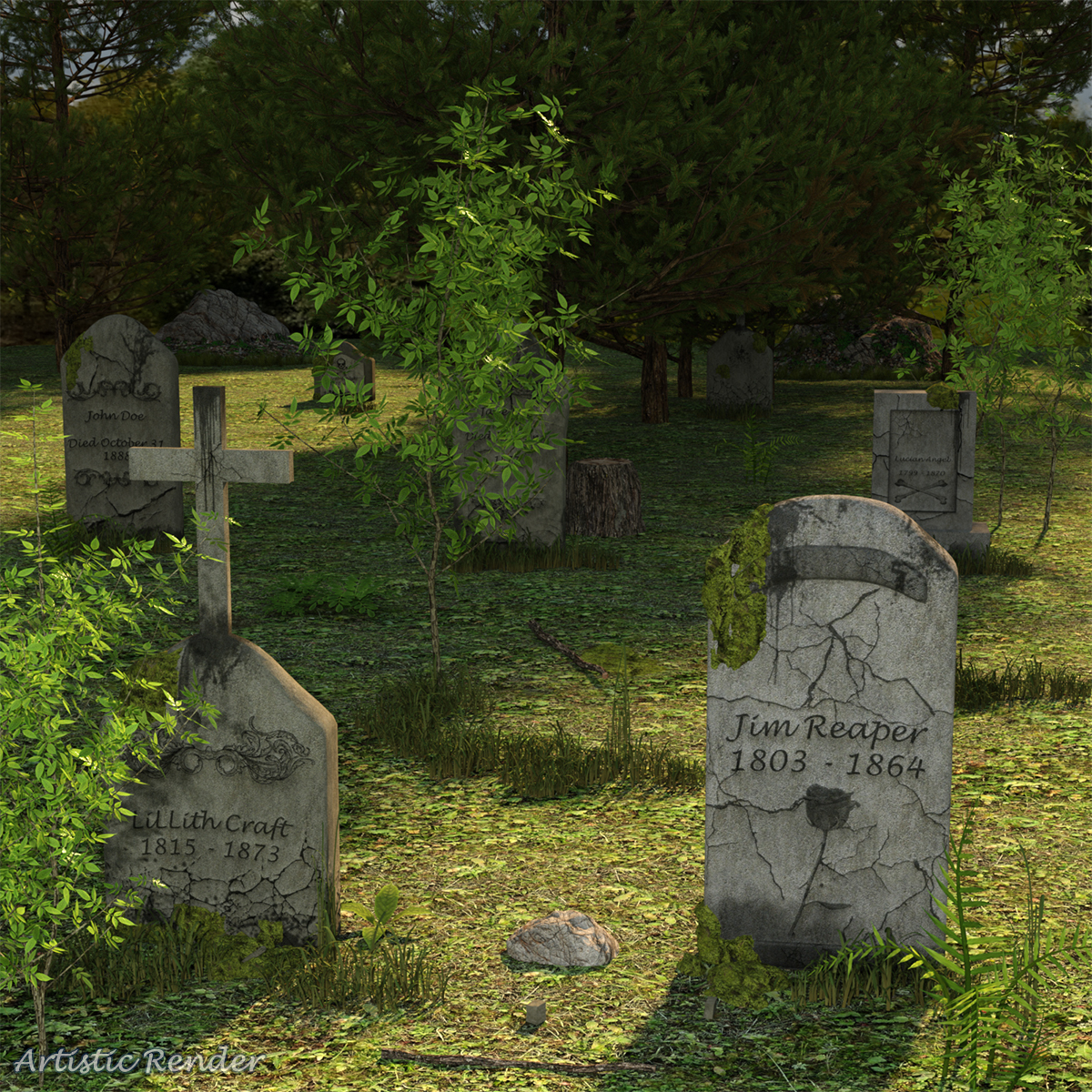Cracked Tombstone Prop Set for Daz Studio by N/A