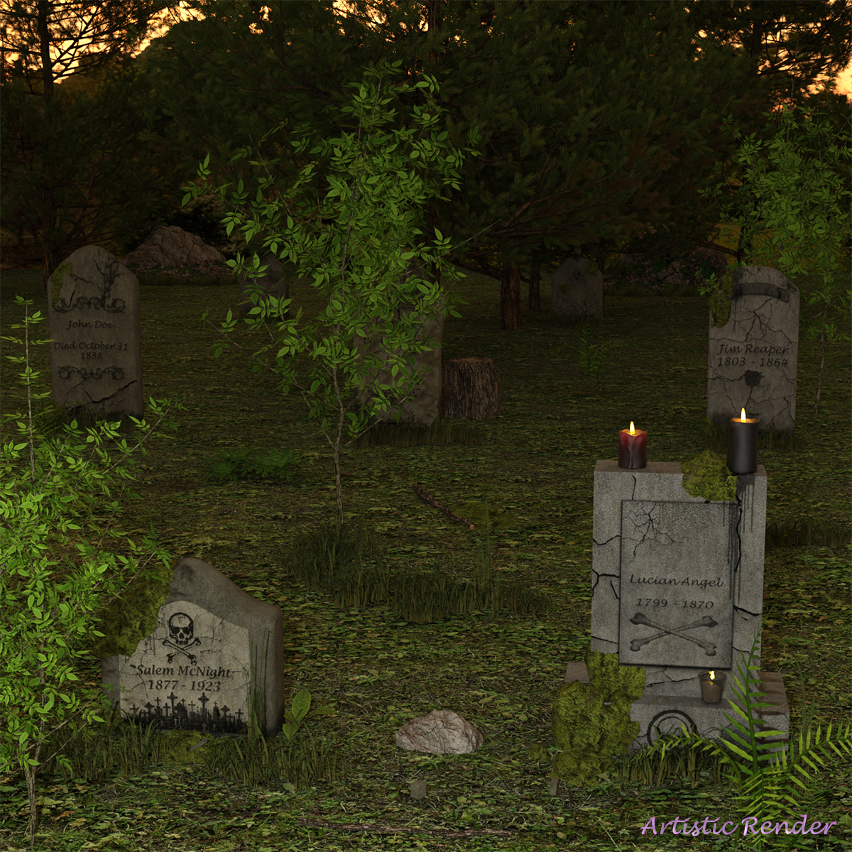 Cracked Tombstone Prop Set for Daz Studio by N/A