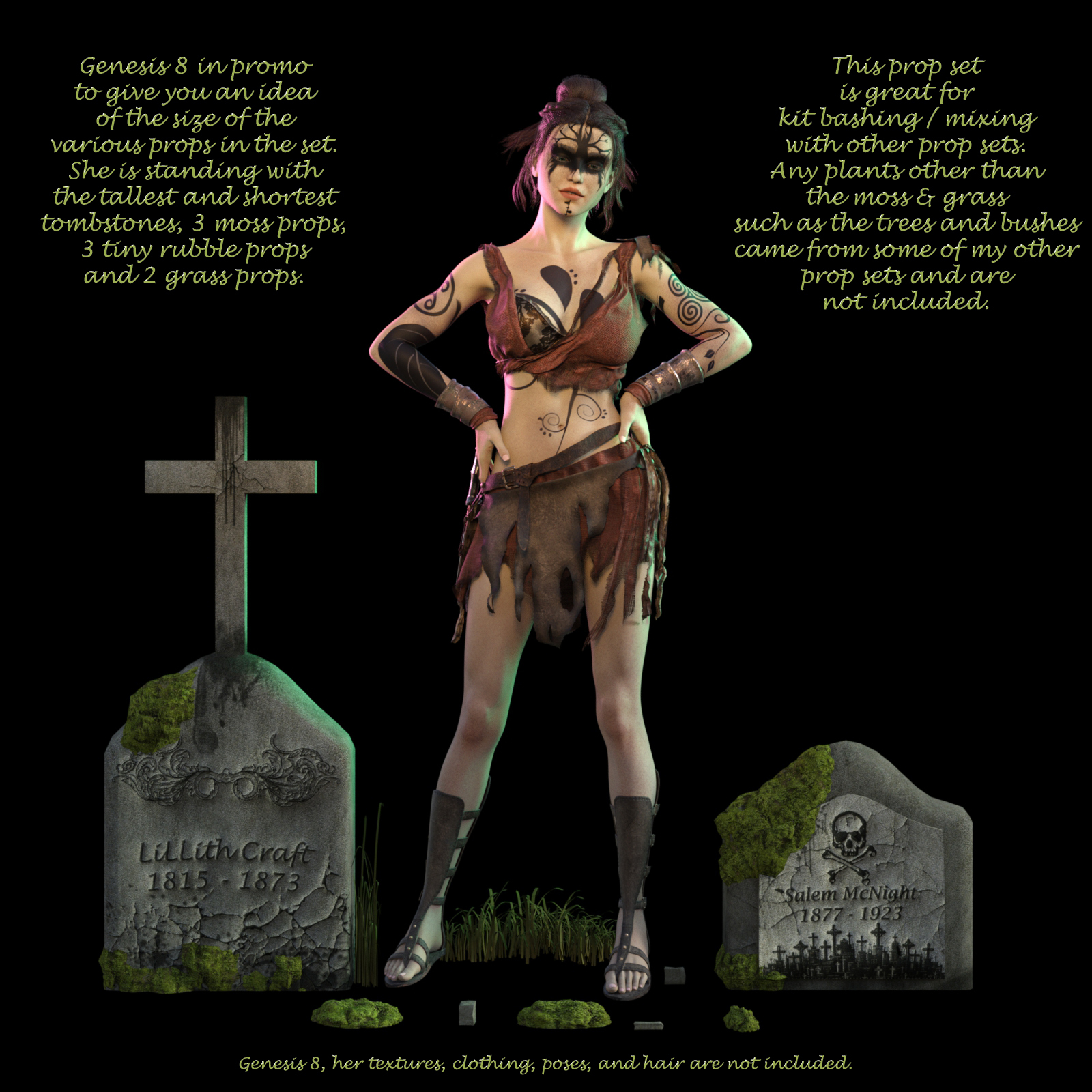 Cracked Tombstone Prop Set for Daz Studio by N/A