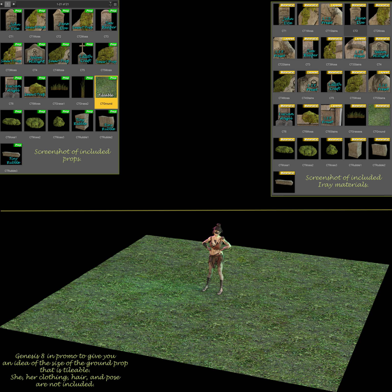 Cracked Tombstone Prop Set for Daz Studio by N/A