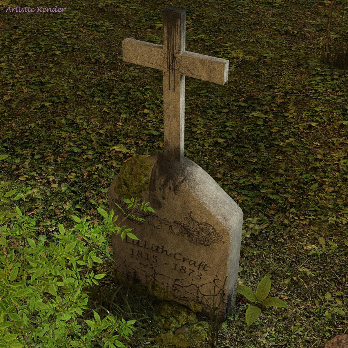 Cracked Tombstone Prop Set for Daz Studio by N/A