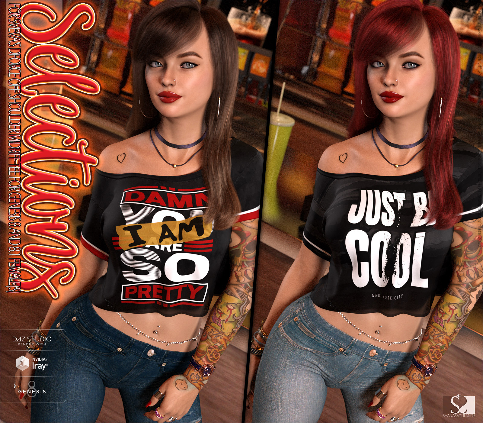 Selections for dForce Off Shoulder Midriff Tee for Genesis 8 and 8.1 Female(s) by N/A