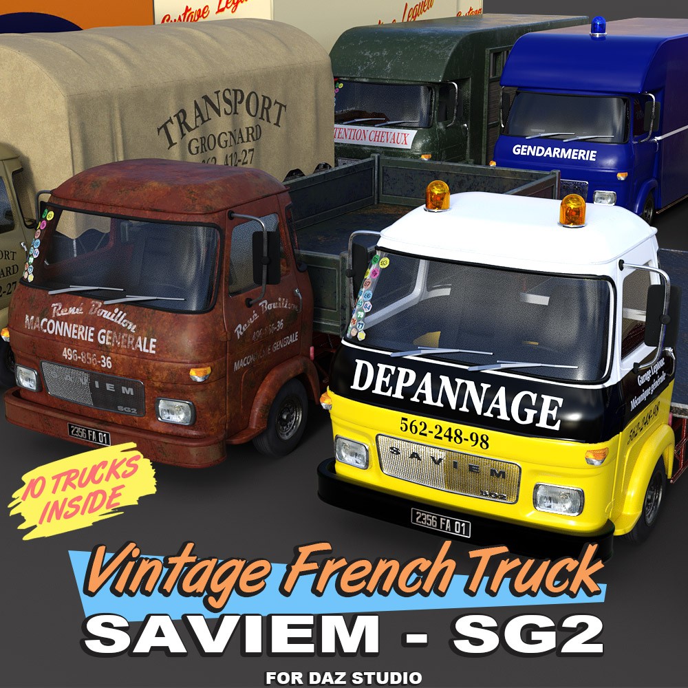 Vintage French Truck Saviem-SG2 for Daz Studio by N/A
