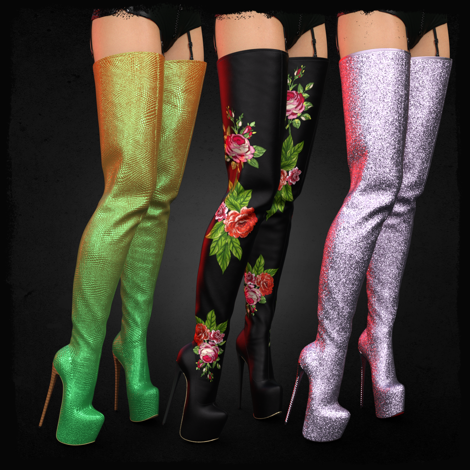 Material Expansion for Super Long Back Zipper Boots by N/A