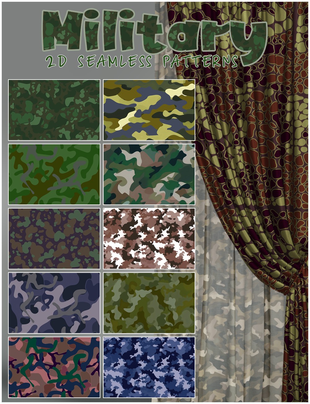 2D Military Seamless patterns by N/A