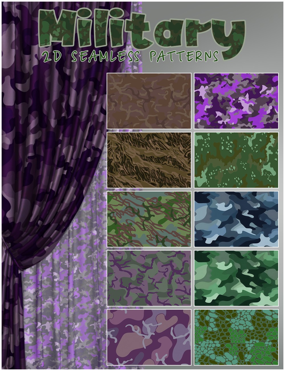 2D Military Seamless patterns by N/A