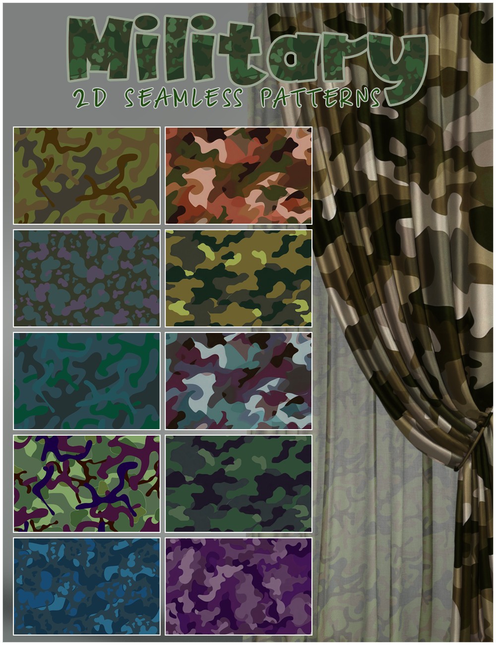 2D Military Seamless patterns by N/A